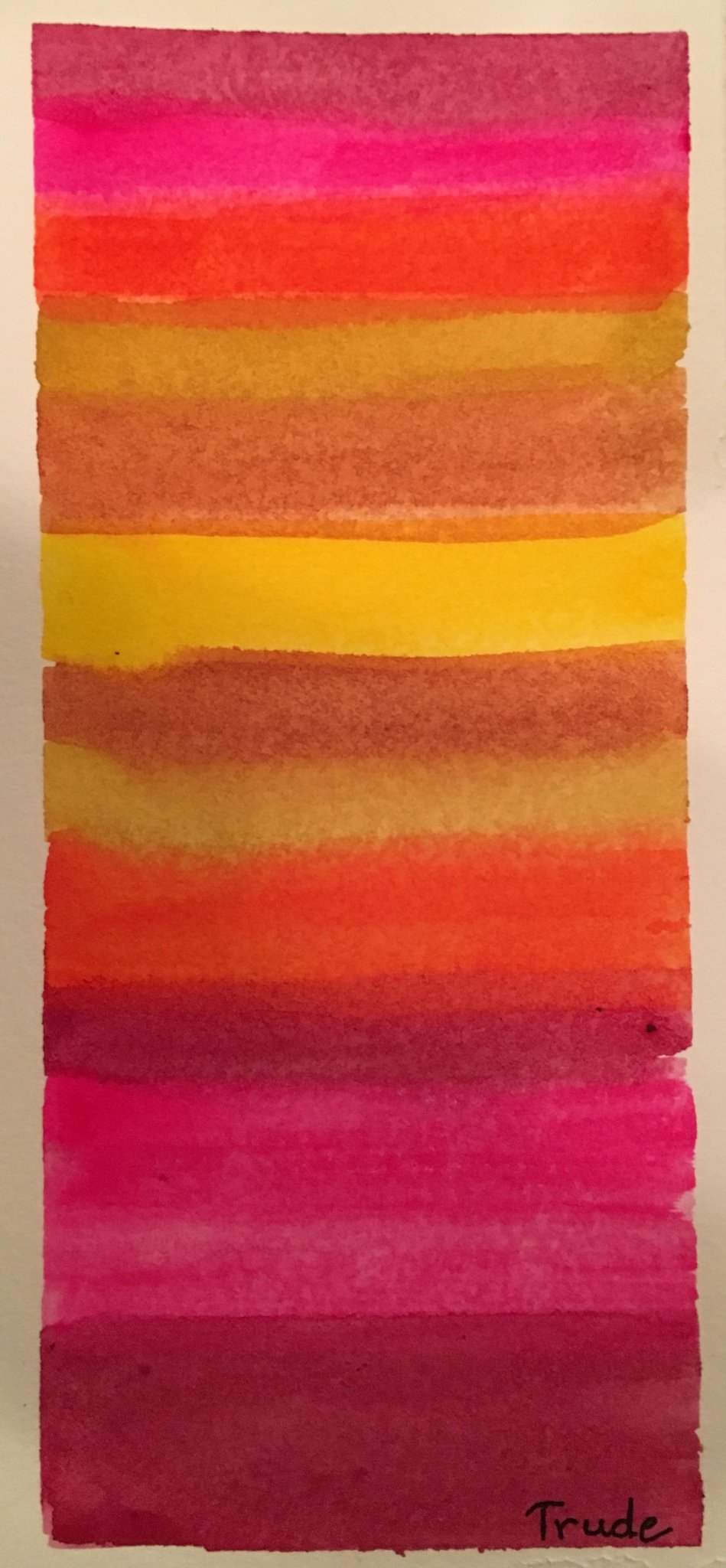 Horizontal bands of pink, orange, yellow and magenta